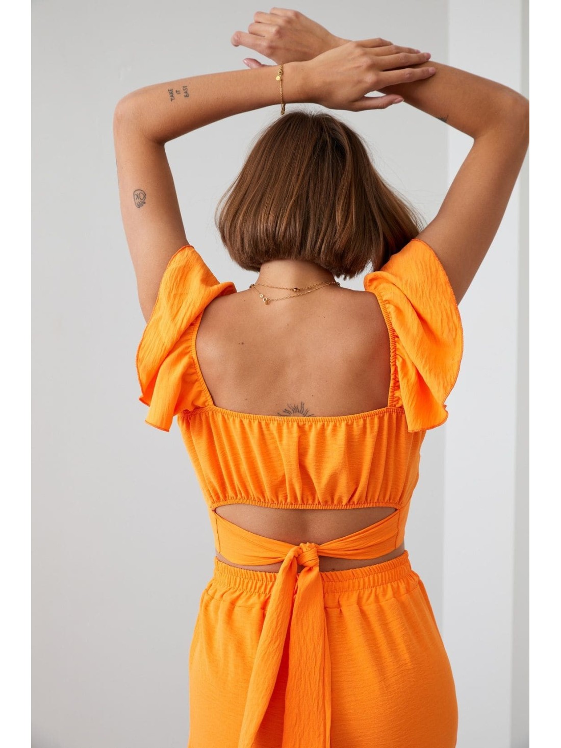 Orangefarbenes Crop-Top-Set mit weiter Hose 8108 – Online-Shop – Boutique